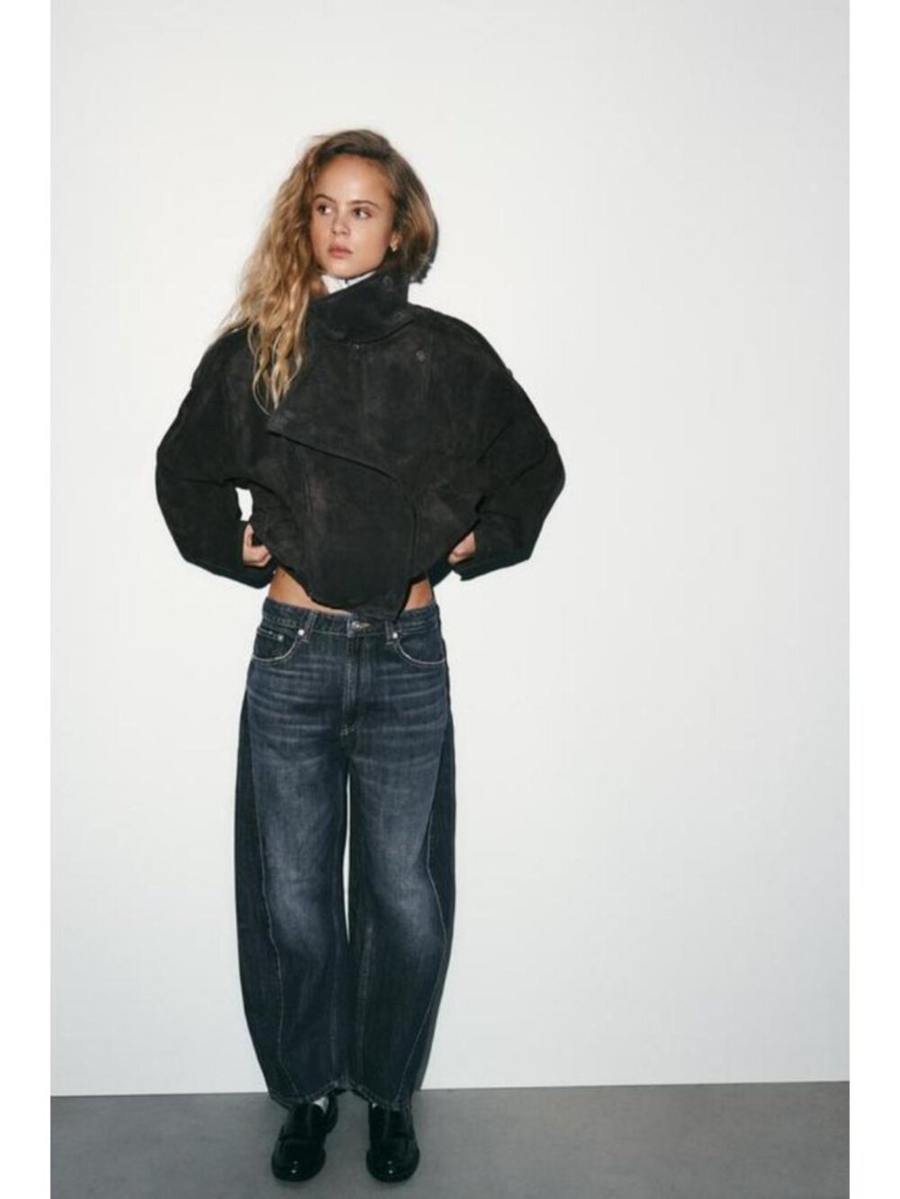 ZARA 100% SUEDE BIKER JACKET WITH COVERED BUTTONS - Picture 5 of 9